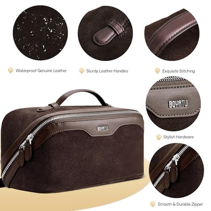 BOYATU Genuine Leather Travel Makeup Bag: Hand-made 3 Pcs Set Cosmetic Bags - color: 08Coffee