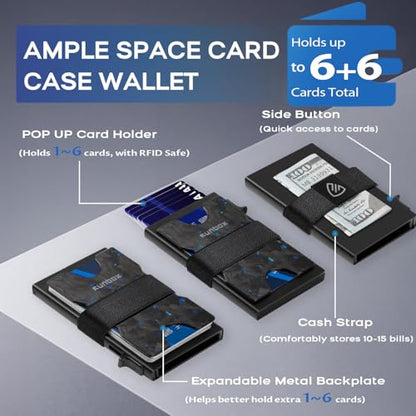 RUNBOX Slim Wallet for Men, RFID Aluminum Pop-Up Card Holder for 12 Cards - color: Black-Blue Speckles