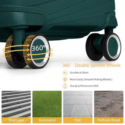 LARVENDER Carry On Luggage 22x14x9 Airline Approved, Suitcases with Wheels - color: Dark Green, size: 3 Piece Set (20/DB/TB)