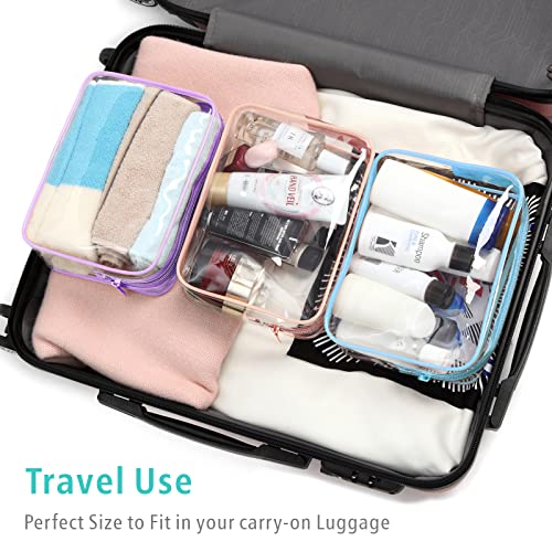 F-color TSA Approved Toiletry Bag - Clear Makeup Bag, Blue Purple Pink - color: Active Macaron Blue/Purple/Pink, size: TSA Carry-on Series (3 Medium)