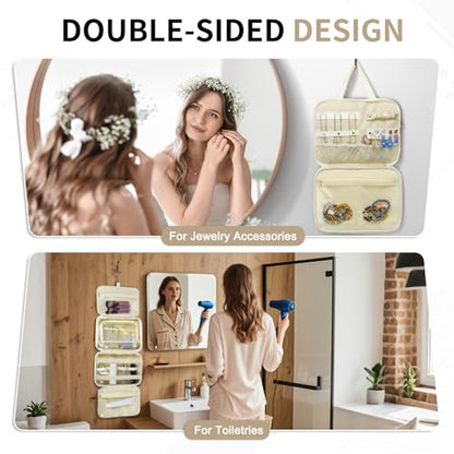 Travel Hanging Toiletry Bag for Women Puffy Makeup Bags Beige