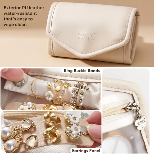 Travel Jewelry Organizer Roll, Foldable Pouch for Earring, Necklace, Ring - color: Beige