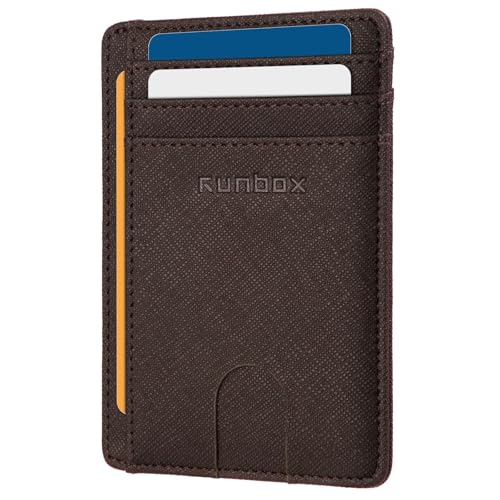 RUNBOX Slim Wallet for Men and Women, RFID Blocking Leather Card Holder - color: Cross Coffee