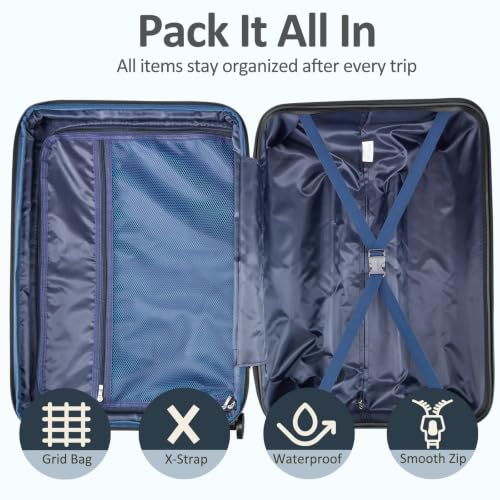 Checked 24inch Luggage with Spinner Wheels,Expandable - color: Baby Blue, size: M (24 In)