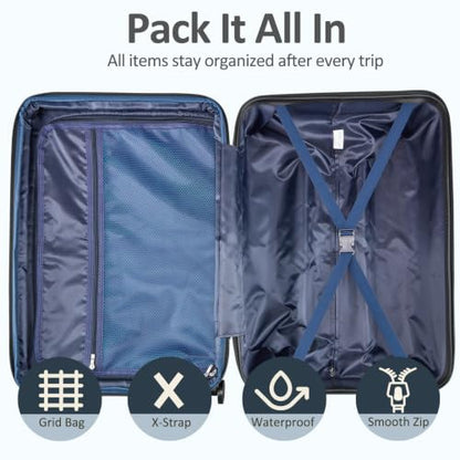 Checked 24inch Luggage with Spinner Wheels,Expandable - color: Baby Blue, size: M (24 In)