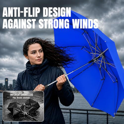 Collapsible Windproof Umbrella Travel - 42inch Auto Open & Manual Close - color: 04.Blue