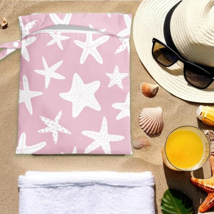 Pink Starfish Wet Bag for Swimsuit Travel Beach Baby Cloth Diapers - color: Pink Starfish