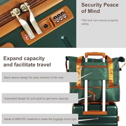 3-Piece Carry-On Luggage Set for Business Travel | 20-Inch Hardside Spinner Suitcase with TSA Lock, Lightweight PC+ABS Construction, Multi-Dividers & Sturdy Handle (Green) - color: Green, size: 3 piece set (20")