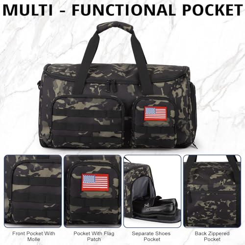 Duffle Bag for Men,55L Convertible Tactical Garment Bag for Business Trips - color: Camo Black