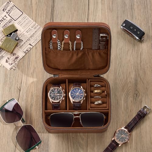 ProCase Travel Watch Case, 2 Slots Mens Jewelry Box -Lightbrown - color: Lightbrown, size: 2-Slot