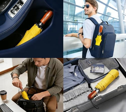 Windproof Golf Umbrella Large 54 Inch Folding Auto Open Close Wood Handle - color: Yellow 09