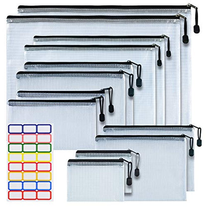 12PCS Mesh Zipper Pouch Bags: Black Clear Zipper Pouches for Classroom - size: Multi-Size (A3, A4, A5, B5, A6, B8) - Black