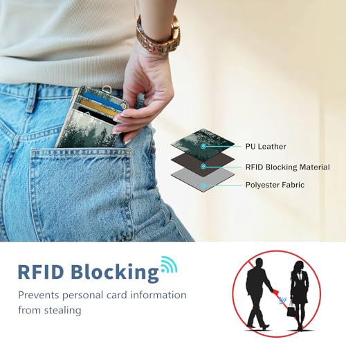 Forest Lanyard Wallet with Id Badge Holder Keychain for Card Women - color: Misty Forest
