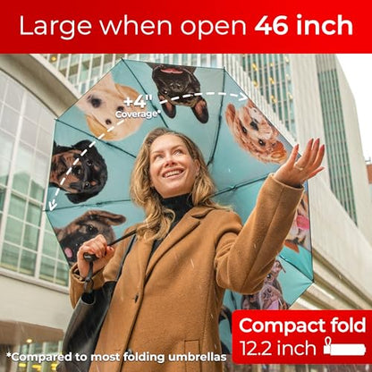 TUMELLA Reverse Folding Windproof Umbrella, Large 46", Strong & Light - color: L. Puppies