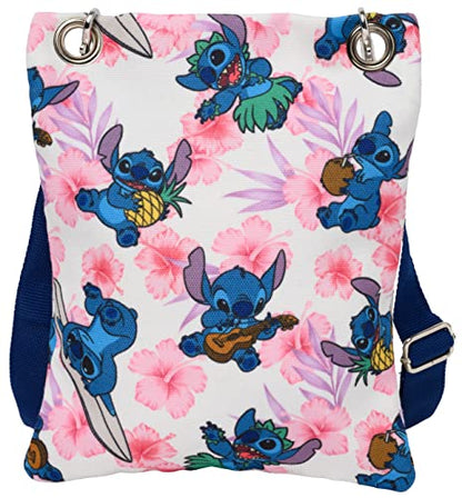 Disney Passport Bag Crossbody Mickey Minnie Eeyore Stitch Cheshire Print - color: Blue Pink