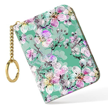 Nipichsha Women's Small RFID Blocking Credit Card Wallet, Plum Flower, Leather, Slim and Compact Size, 12-Slot with Privacy Protection - color: Plum Flower