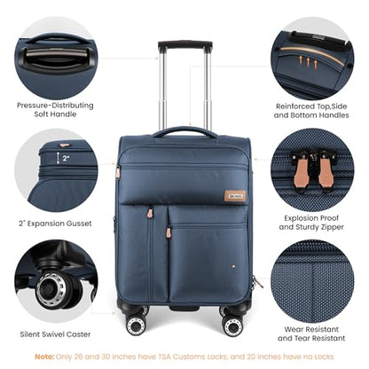 20" Carry-On Luggage,Suitcase w/TSA LOCK,Expandable 20% - color: Navy, size: Carry-On 20-Inch