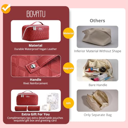 BOYATU Travel Makeup Bag Organizer: 3 Pcs Cosmetic Bag Set for Women Maroon - color: C-Diamond Grid-Maroon