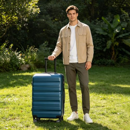 Merax Luggage Sets 6 Piece Hardshell ABS Suitcases with 8 Silent Spinner Wheels Durable and Lightweight Travel Luggage for Family Trips Ink Blue - color: Ink Blue, style: 6-piece Set