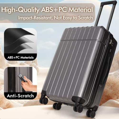 Luggage Sets 3 Piece(20/24/28)-Suitcase Set- Luggage with Wheels-PC + ABS Durable Lightweight Rotating hardshell suitcase (Grey) - color: Grey