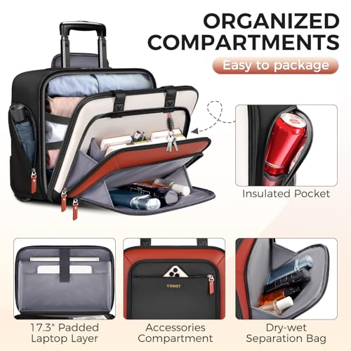 Rolling Laptop Bag, 17.3In Rolling Briefcase for Women Work College Teacher - color: Black/White/Brown