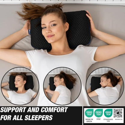 Travel & Camping Comfortable Memory Foam Pillow – Easy to Carry Portable Bag – Temperature Regulating Pillow Case - Perfect for Travelling (Black) - size: Black