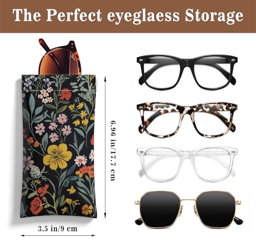 Eyeglasses Sunglasses Case PU Soft Squeeze Top Glasses Pouch for Women Floral Pattern Portable Anti Scratch - color: Wildflowers