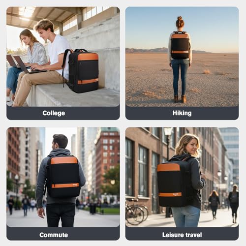 Exquisite Travel Laptop Backpack, Flight Approved Size Carry on Bag (25L) | 180° Opening, with Laptop Compartment, with Luggage Strap - color: Black, size: L (7x11x16.8")