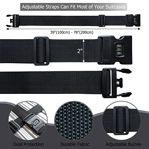 2 PCS Luggage Strap 78" x 2" Suitcase Belts Wide Adjustable Packing Straps Travel Accessories, Black&Combination Lock - color: 2pcs Black Lock