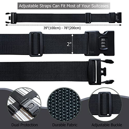 2 PCS Luggage Strap 78" x 2" Suitcase Belts Wide Adjustable Packing Straps Travel Accessories, Black&Combination Lock - color: 2pcs Black Lock