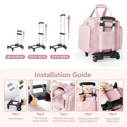 Rolling Makeup Case, Professional Makeup Train Case with Wheels - color: Pink