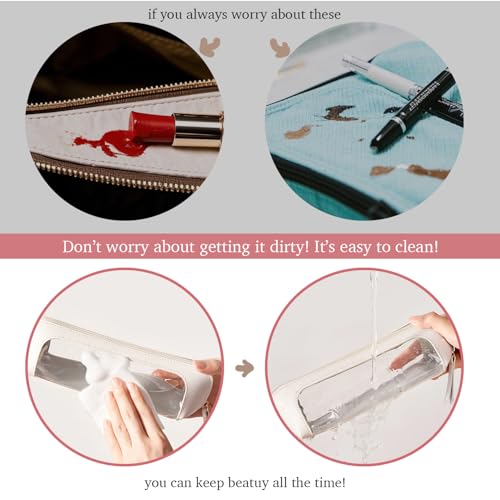 Clear Makeup Brush Bag Case,Leather Travel Make up Brush Holder, Portable MakeupBrush Case, Make Up Brush Pouch for Makeup Tools, Cosmetic Organizer with Zipper (Pink) - color: Pink