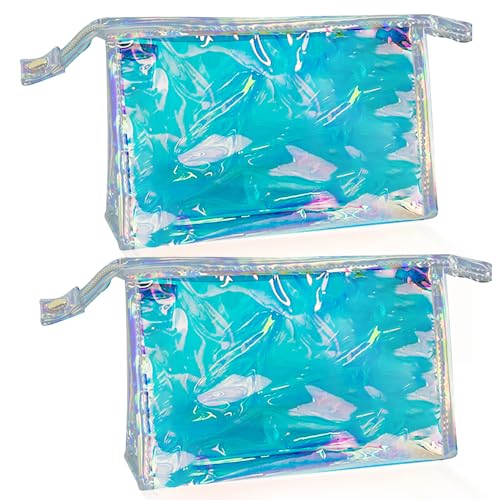 Green Transparent Laser Cosmetic Bag Iridescent Holographic Waterproof PVC Makeup Organizer Bag for Women (Brown) - color: Brown