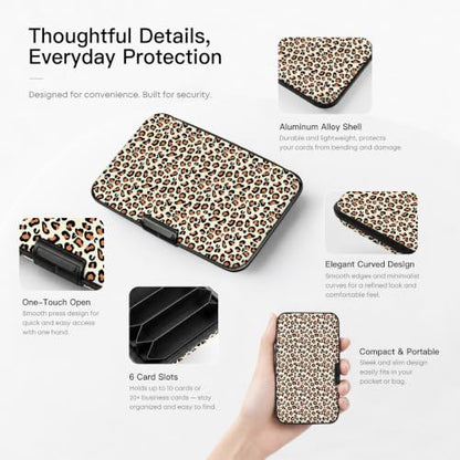 Credit Card Holder RFID Aluminum card case Leopard mini Wallet Women Men - color: Black Brown Leopard
