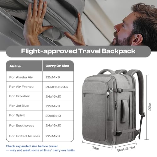 55L Carry on Backpack for men, Travel Friendly, Fits with 18.4 Laptop - color: Grey, size: 3X-Large