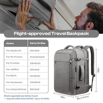 55L Carry on Backpack for men, Travel Friendly, Fits with 18.4 Laptop - color: Grey, size: 3X-Large