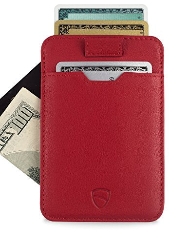 Vaultskin CHELSEA Slim Minimalist Front Pocket Leather Wallet with RFID Blocking for Men with Gift Box (Carmine Red) - color: Carmine Red