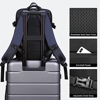 HOMIEE 40L Expandable Carry on Backpack Fit 15.6 Inch Laptop for Travel - color: Blue