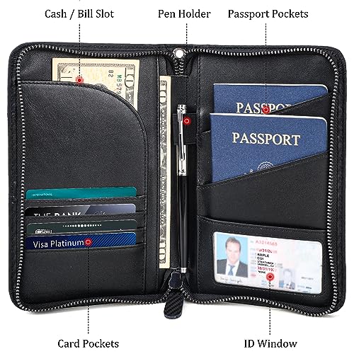 Polare Leather Passport Holder Travel Document Organizer Ticket Holder Case - color: Carbon Black
