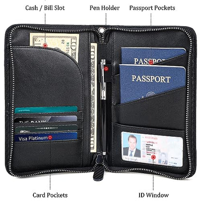 Polare Leather Passport Holder Travel Document Organizer Ticket Holder Case - color: Carbon Black