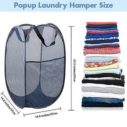 2 Pack Pop Up Laundry Hampers, 70 L Collapsible Foldable Mesh Basket, Blue - color: 2 PCS Blue