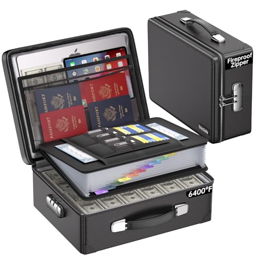 DocSafe 6400°F Fireproof Document Box with Lock, 10 Layers Heat Insulated - color: Black