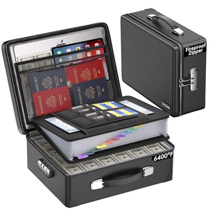 DocSafe 6400°F Fireproof Document Box with Lock, 10 Layers Heat Insulated - color: Black
