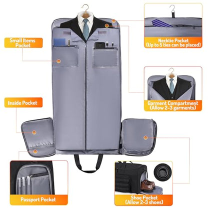 MOZETO Convertible Garment Duffle Bags for Travel, Carry On Suit Duffle Bags with Shoulder Strap 2 in 1 Hanging Garment Duffle Bag for Men