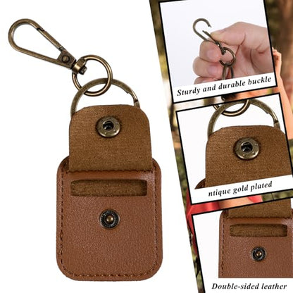 InnoHHustle Leather Ring Holder Keychain, Portable Gym Ring Holder Jewelry Holder Keychain Travel Pouch for Wedding Necklace - color: Brown
