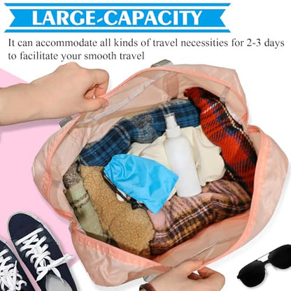 Travel Bag 2PCS Foldable Duffle Tote Weekender Overnight Luggage Bag - color: Pink+Red