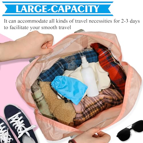 Travel Bag 2PCS Foldable Duffle Tote Weekender Overnight Luggage Bag - color: Pink+Blue