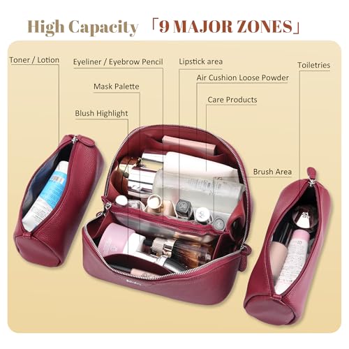 BOYATU Genuine Leather Travel Makeup Bag: Hand-made 3 Pcs Set Cosmetic Bags - color: 06Burgundy