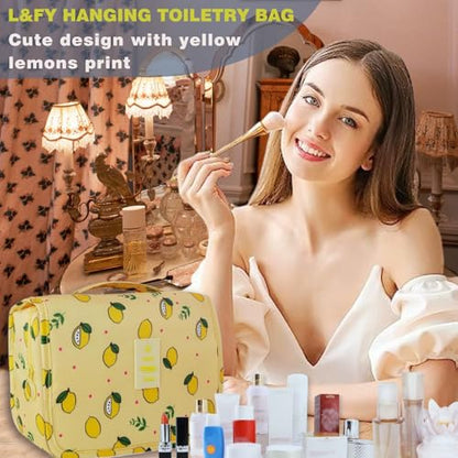 L&FY Hanging Travel Toiletry Bag For Women Travel Makeup Cosmetic Organizer Pouch Men's Dopp Kits With Handle,Hook