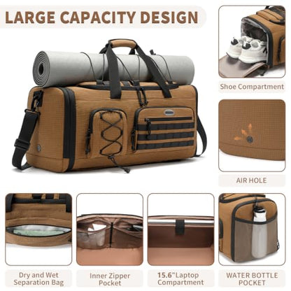 BOSSTIN Gym Bag for Men & Women, 45L-50L Expandable Sports Duffle Bag - color: Camel Checkered